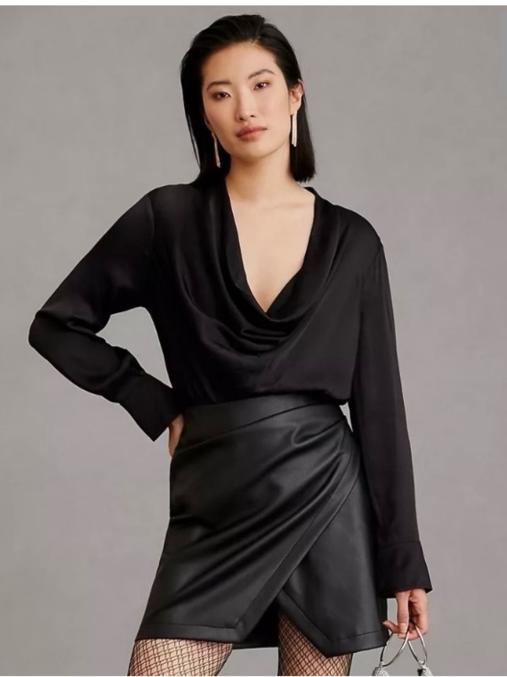 Anthropologie sexy unique faux plunge leather dress size 14 EUC